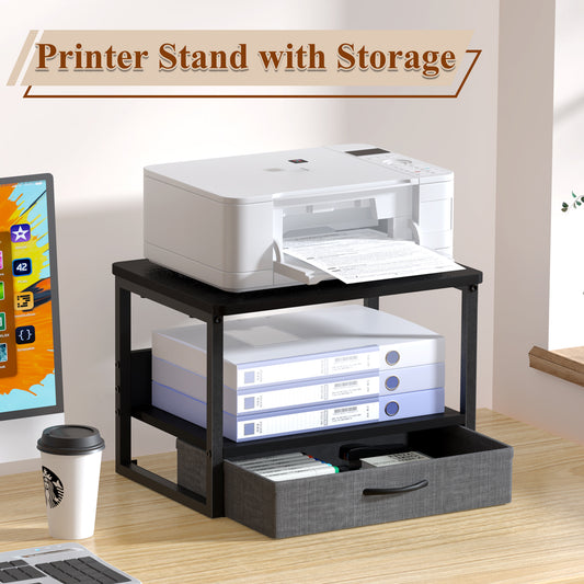 Printer Stand with Storage Drawer for Desk, 2-Tier Desktop Shelf Organzier. KS0011