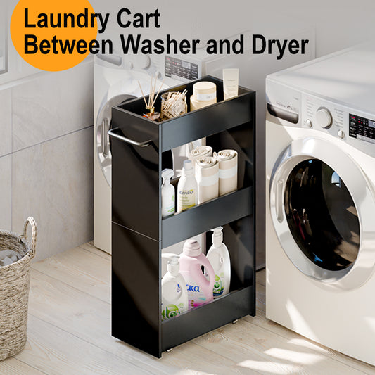 3-Tier 7.9" Wood Rolling Cart with Handle, Space-Saving Organizer. KS413