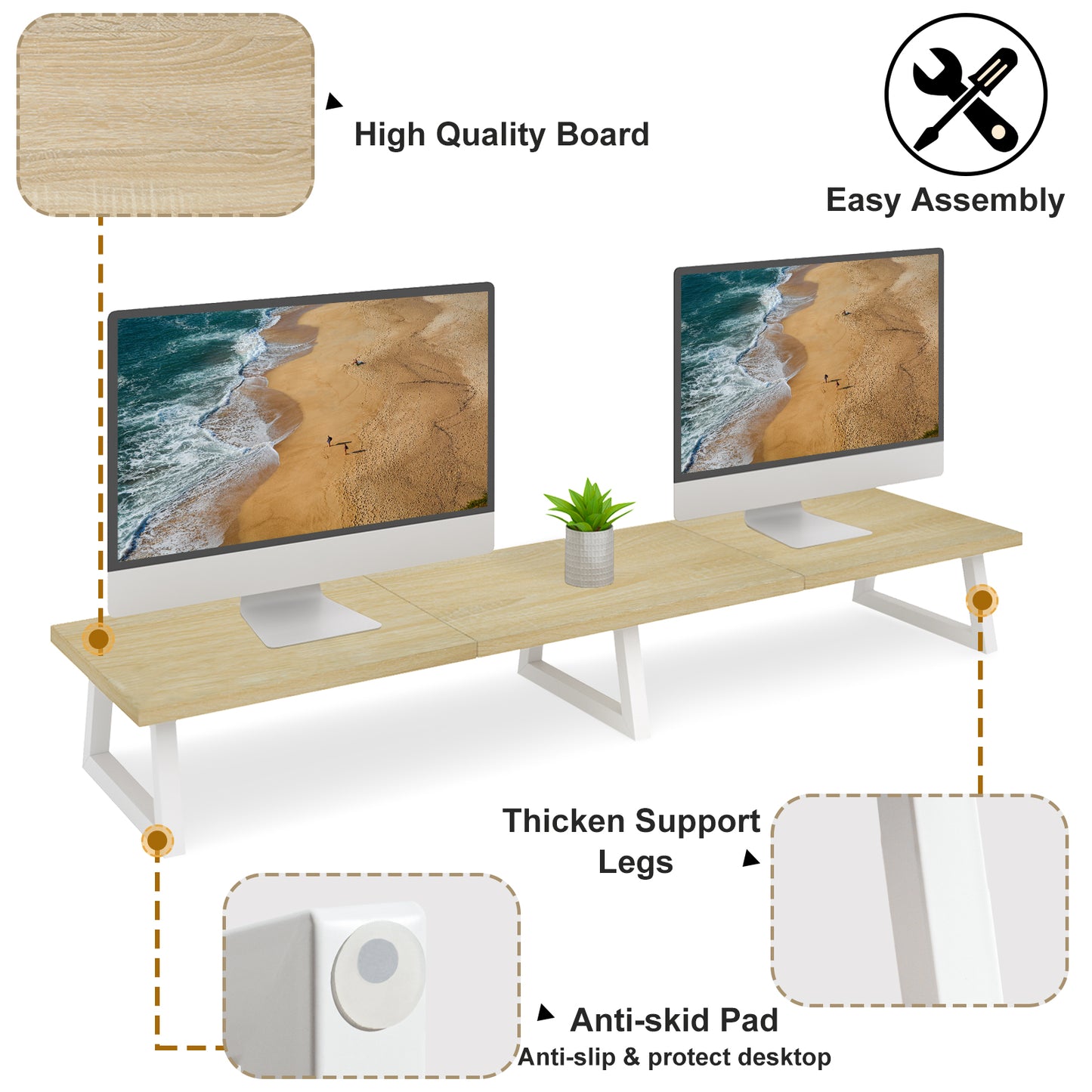 42 inch Large Dual Monitor Riser, Wood & Steel Desktop Riser Desk Organization. DS100