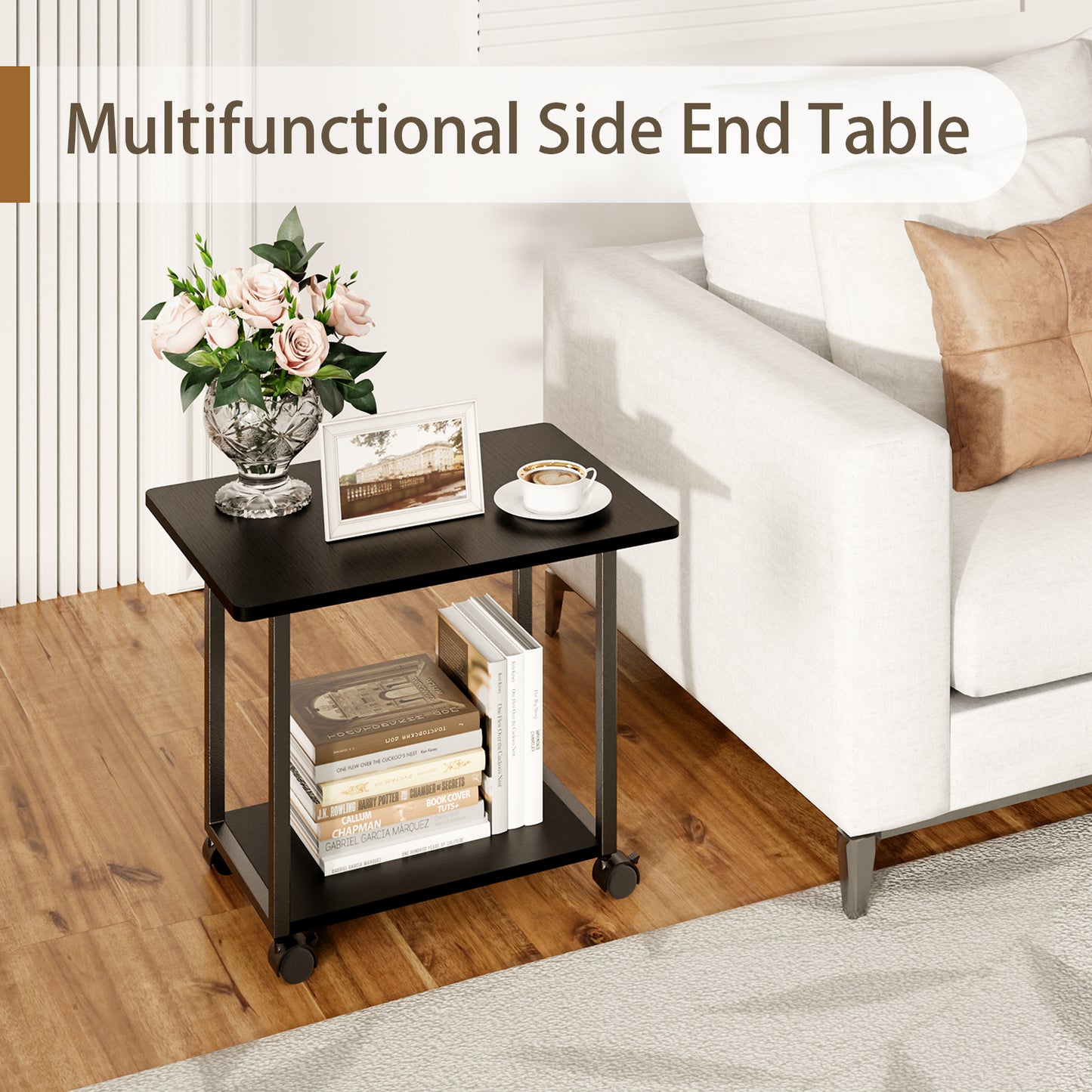 22"x15.75" Large Under Desk Printer Stand. 2-Tier Rolling Printer Cart with Wheels. KS200