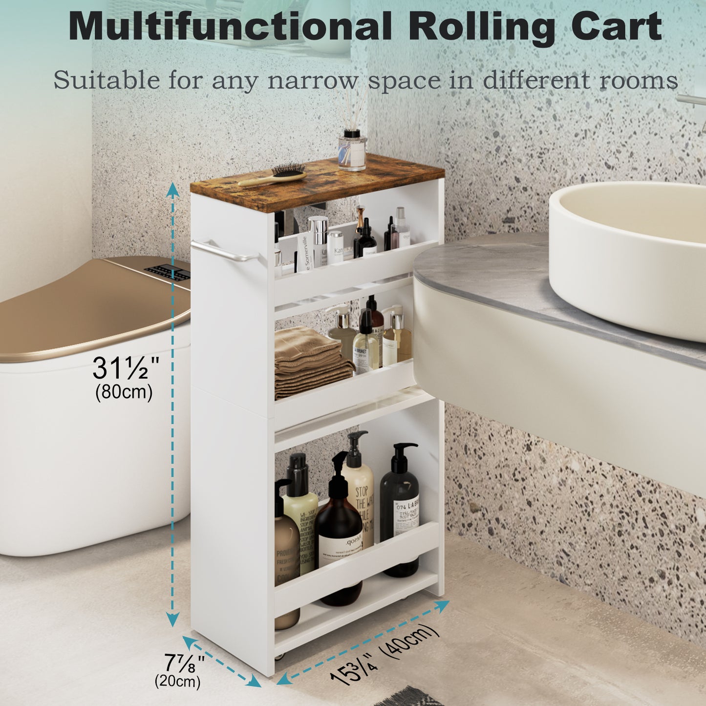 4-tier slim storage cart with handles, a pull-out rolling multifunctional cart suitable. KS4
