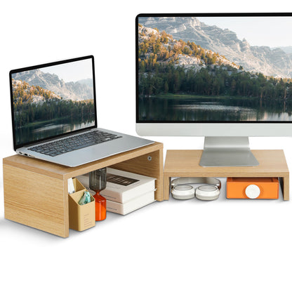 B2B Wood 2 Tier Adjustable Stand for 2 Monitors/Laptop/PC. DS402