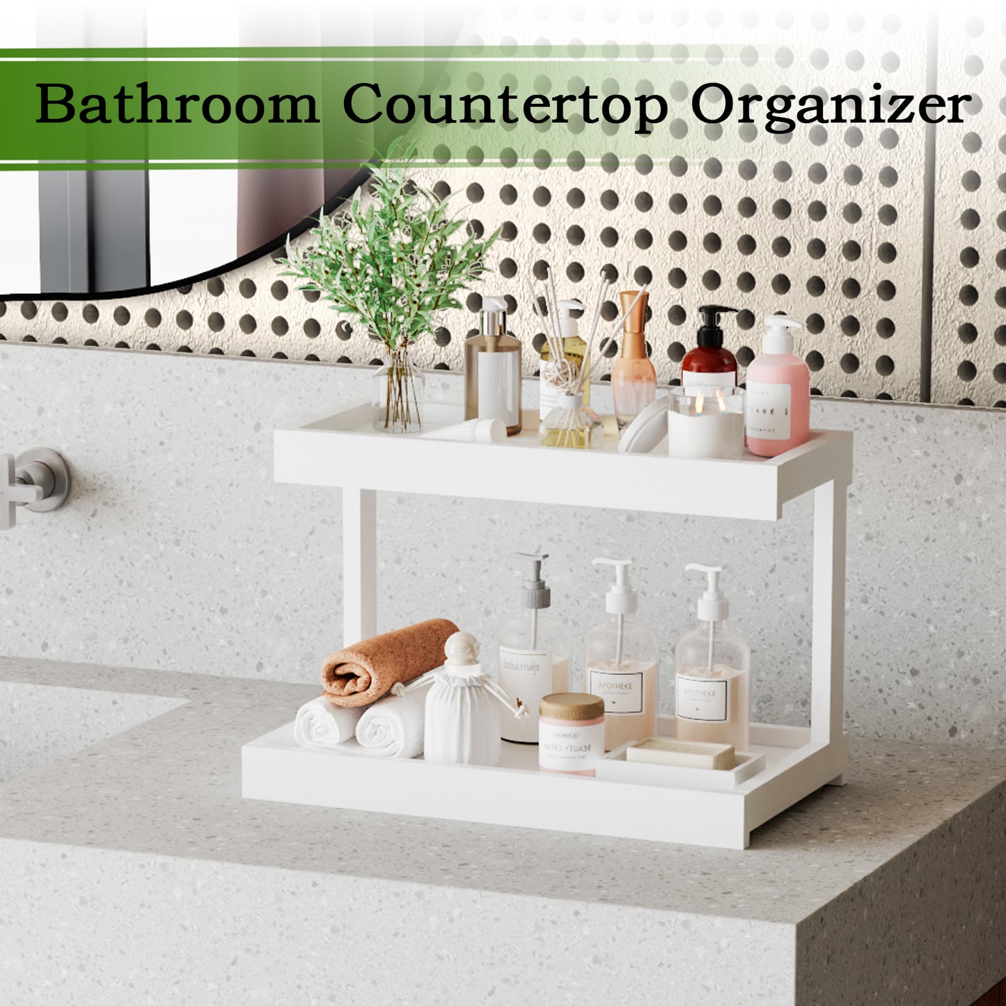 2 Tier Spice Rack Organizer for Countertop, Counter Shelf Desktop Storage. KS002