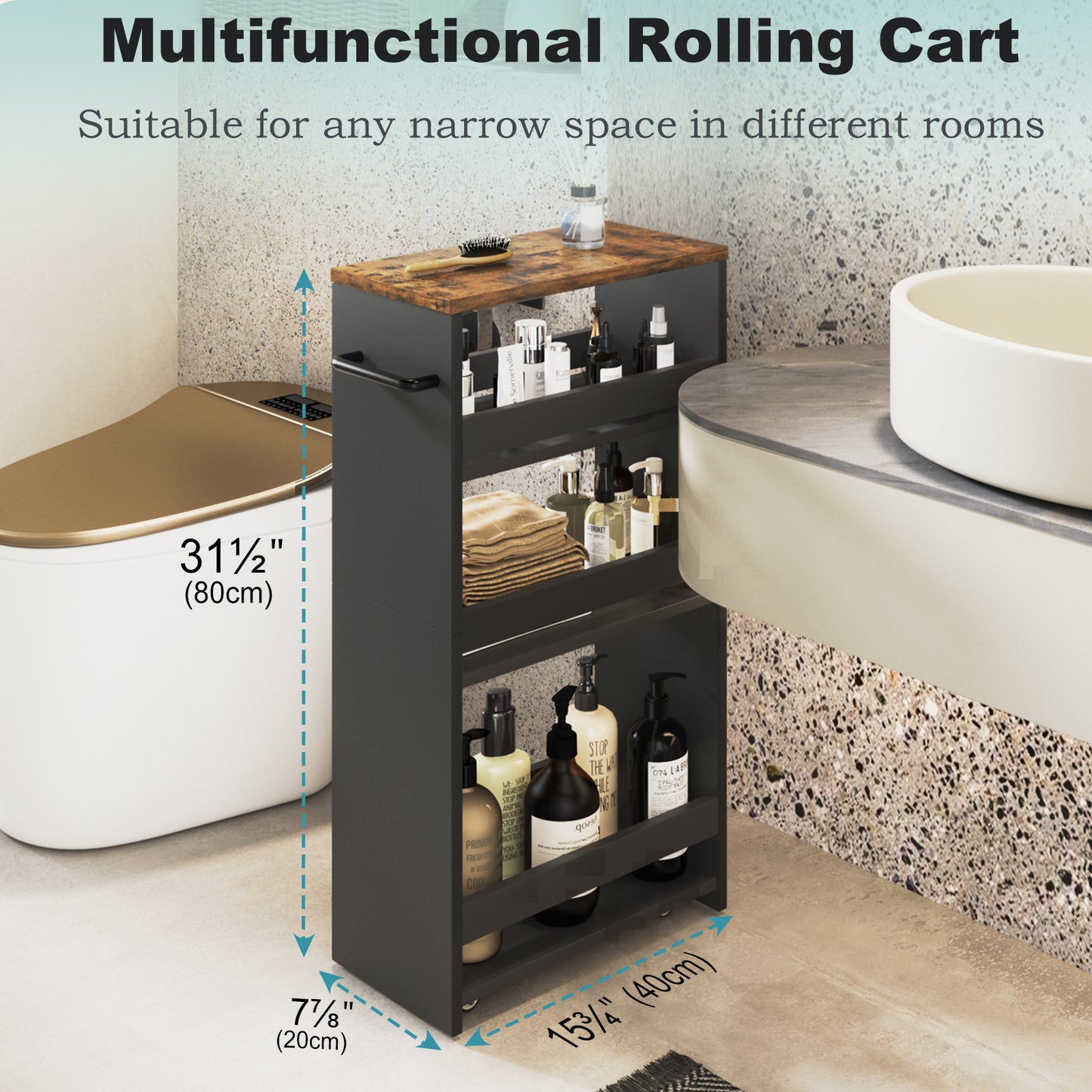 4-tier slim storage cart with handles, a pull-out rolling multifunctional cart suitable. KS4