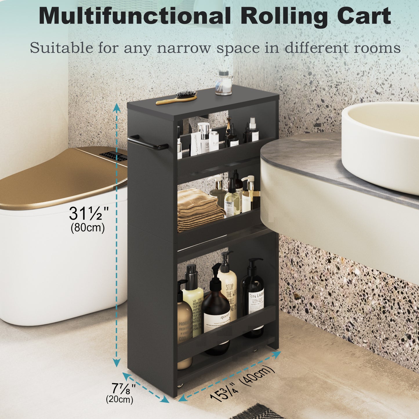4-tier slim storage cart with handles, a pull-out rolling multifunctional cart suitable. KS4