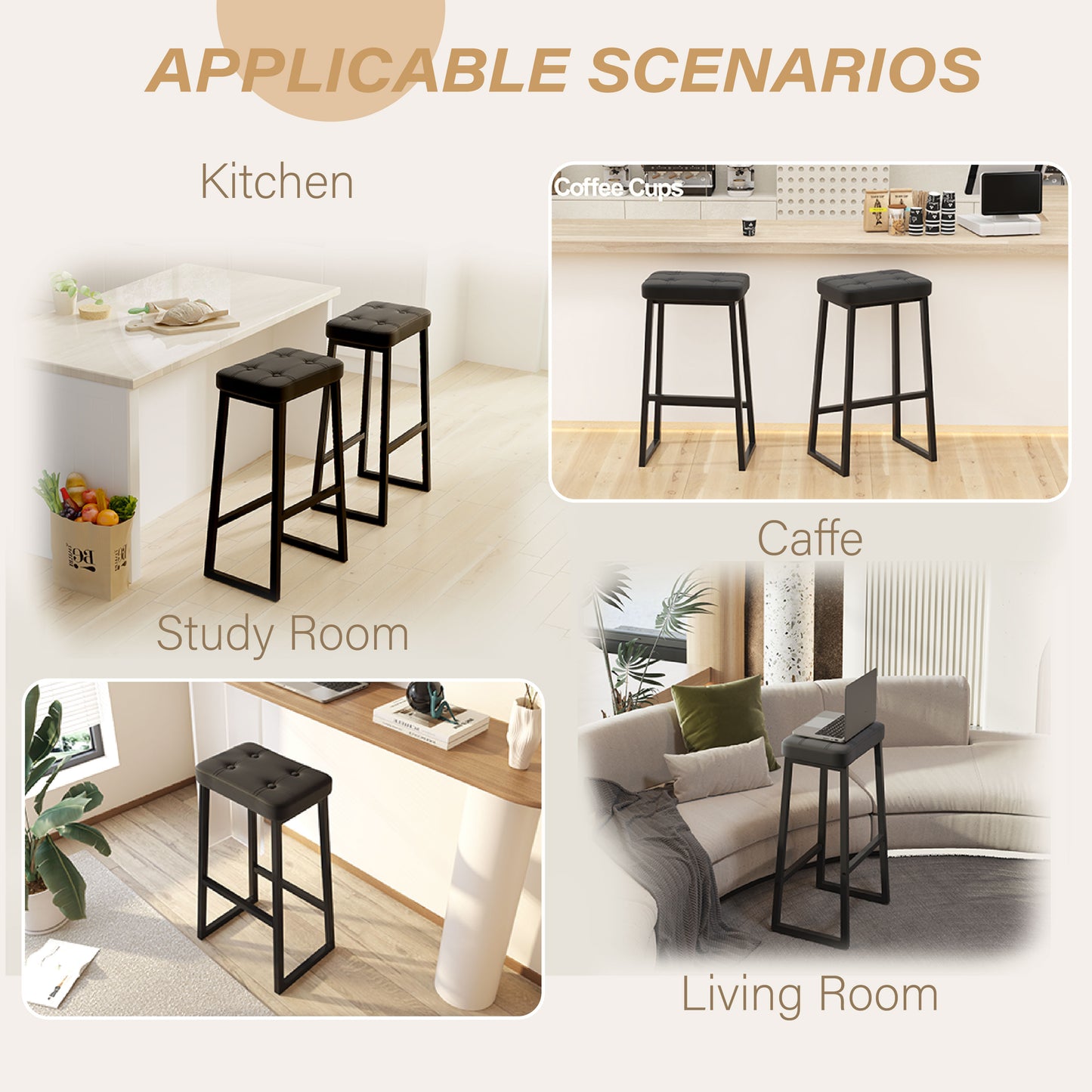 B2B 30 Inch Counter Height Bar Stools, Modern Leather Barstools with Metal Leg. SK720