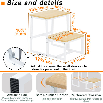 B2B Two Step Stool for Adults,Holds up to 500Lb,Wooden&Metal Frame. SK402