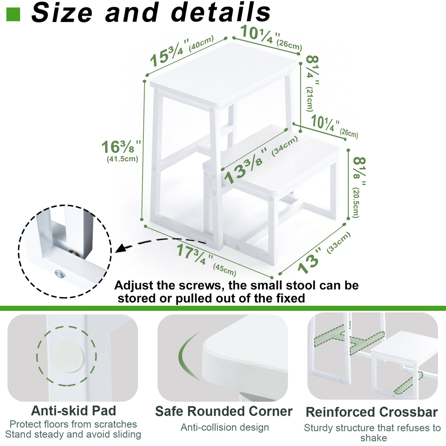 B2B Two Step Stool for Adults,Holds up to 500Lb,Wooden&Metal Frame. SK402