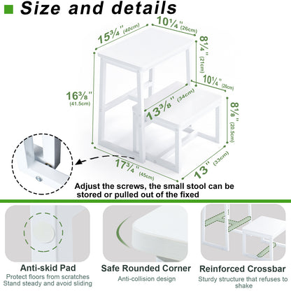 B2B Two Step Stool for Adults,Holds up to 500Lb,Wooden&Metal Frame. SK402
