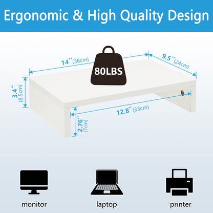 14.2 in Wood Monitor Stand Riser | Ergonomic Desk Organizer Laptop Shelf