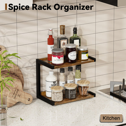 12.6"×7.7" 2-Tier Wood Counter Shelf, Kitchen Spice Rack Organizer. KS0021