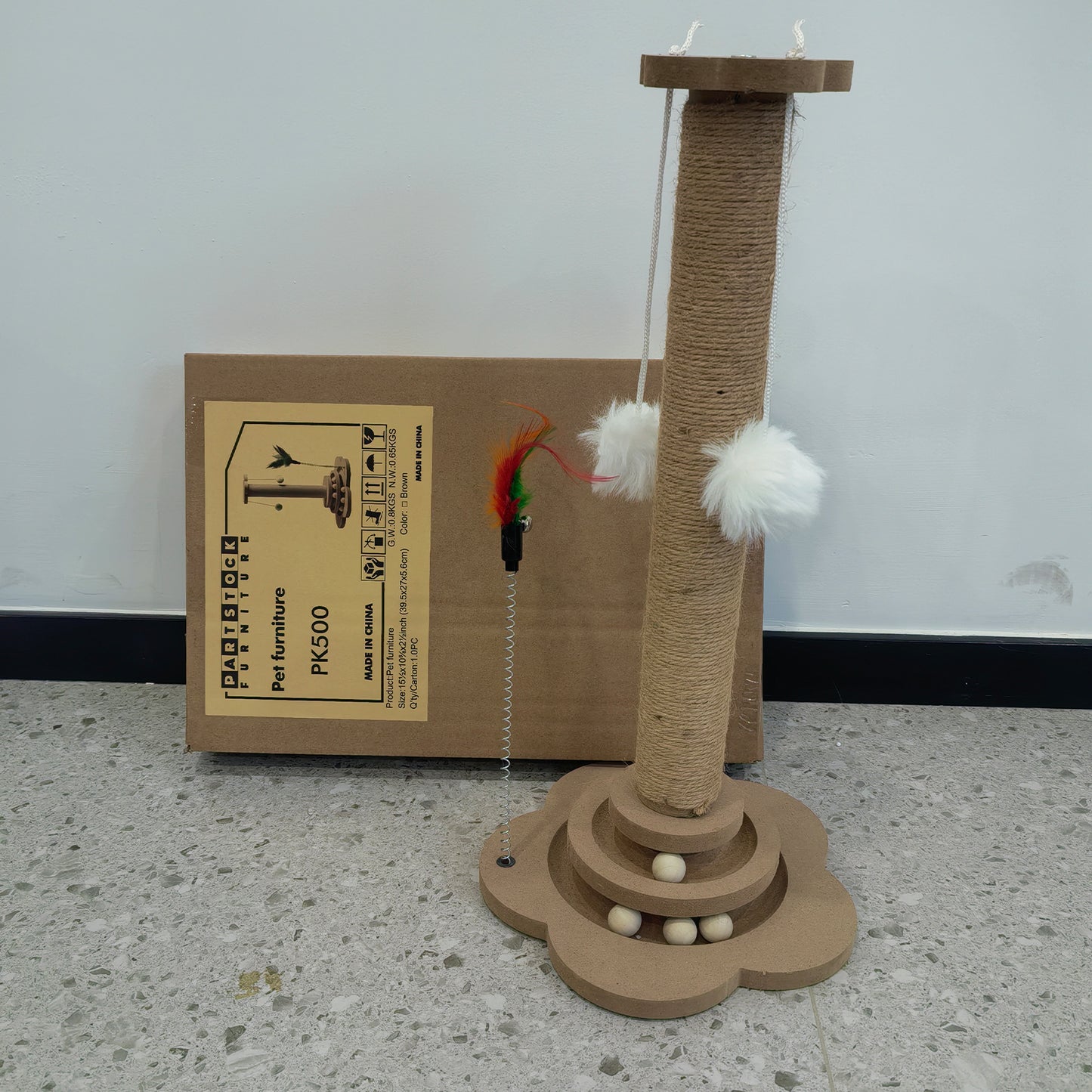Cat Toys for Indoor Cats, Sisal Scratching Post with Feather Toy