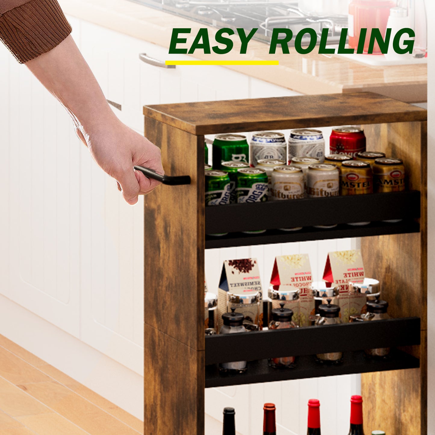 4-tier slim storage cart with handles, a pull-out rolling multifunctional cart suitable. KS4