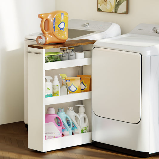 B2B 4 Tier Slim Rolling Storage Cart with Wheels, 24.8D x 7.9W Inches, Cart with Handle Narrow Shelf Organizer. KS614