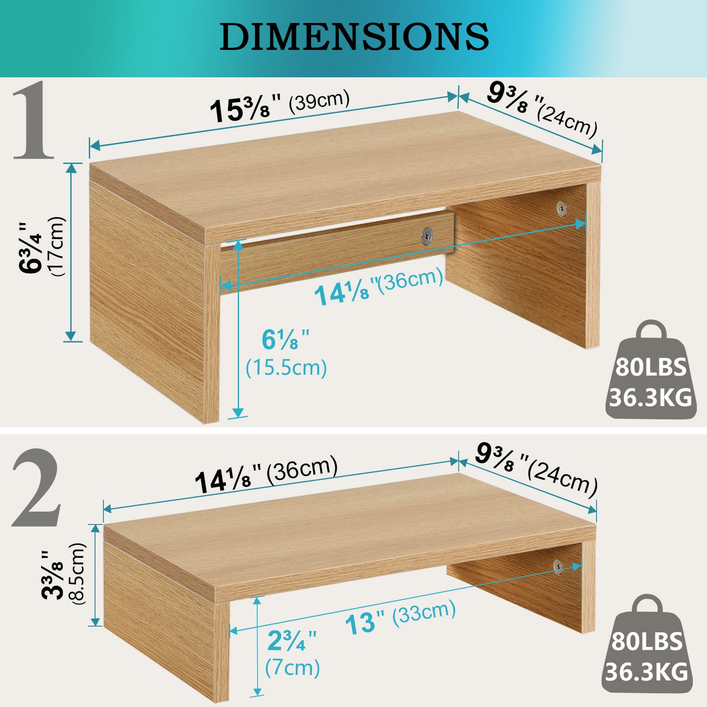 B2B Wood 2 Tier Adjustable Stand for 2 Monitors/Laptop/PC. DS402