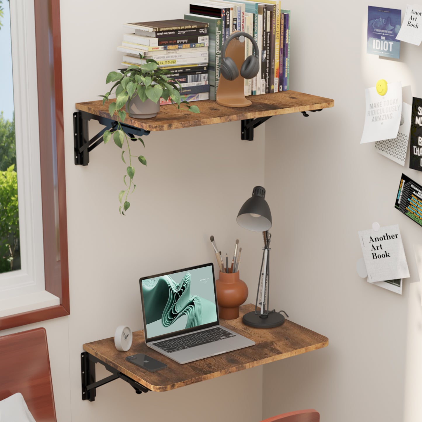 22"W x 15.7"D Wall Mounted Folding Table, Floating Desk for Small Spaces. RSW640