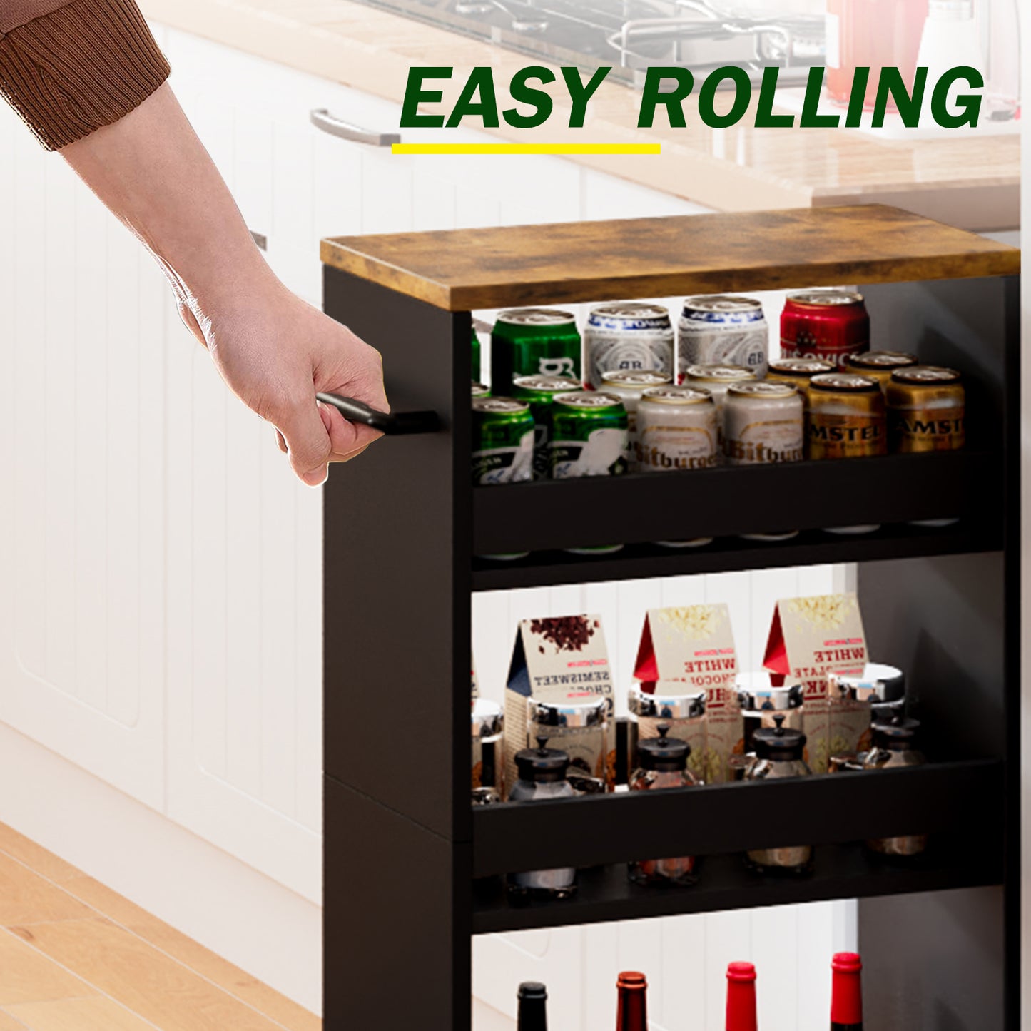 4-tier slim storage cart with handles, a pull-out rolling multifunctional cart suitable. KS4