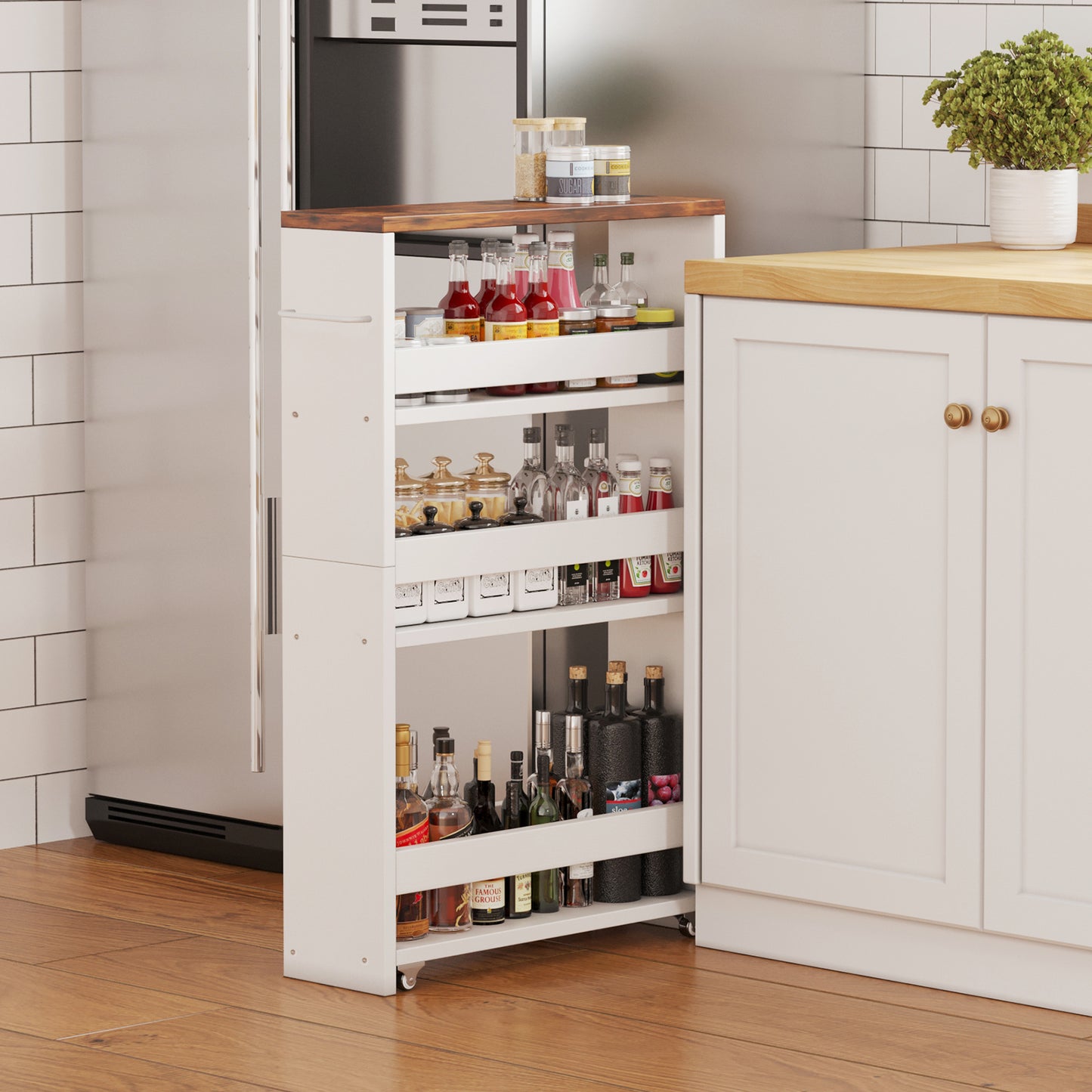 4-tier slim storage cart with handles, a pull-out rolling multifunctional cart suitable. KS4