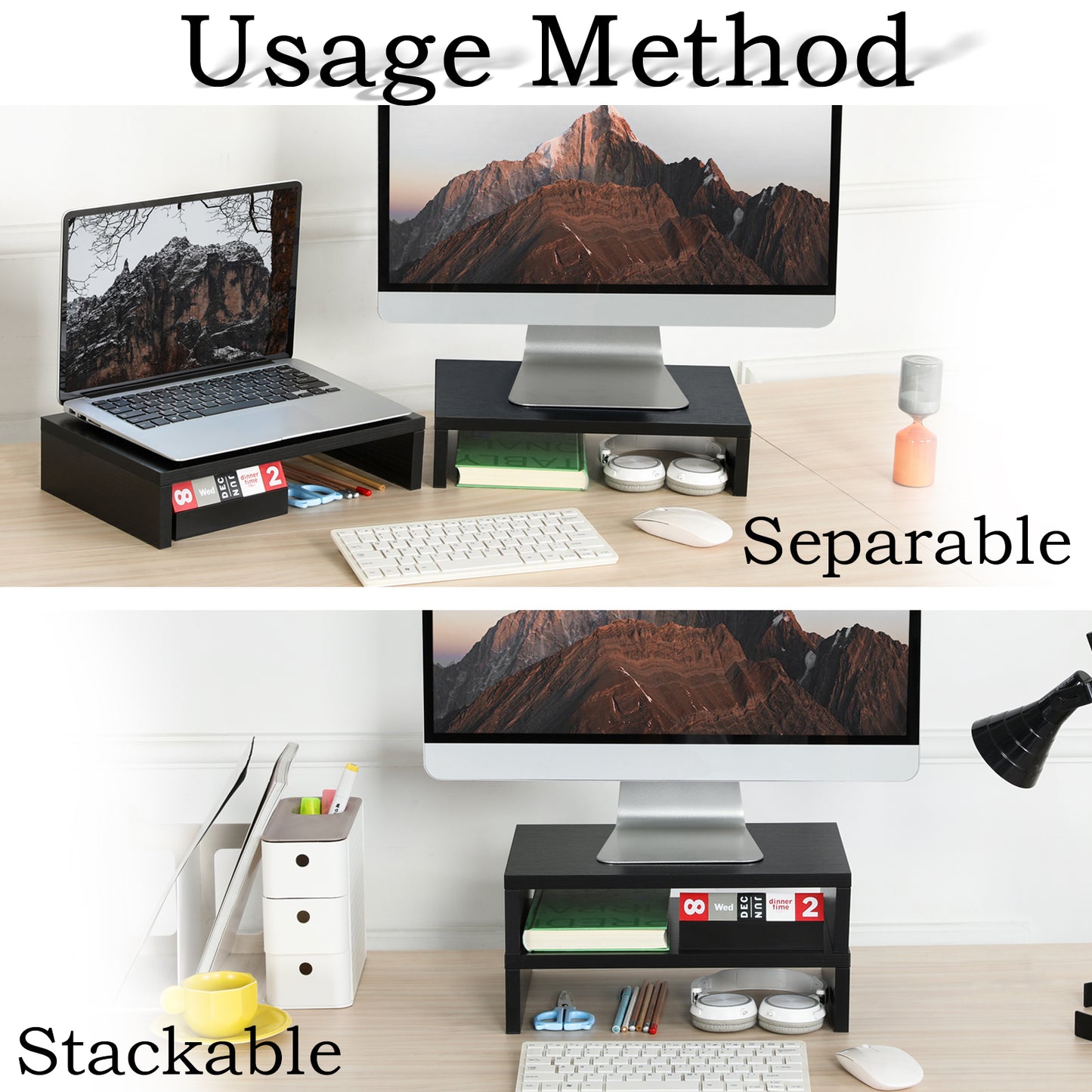 2 pack 14.2 inch  Wood Monitor Stand Riser with Storage. DS400x2