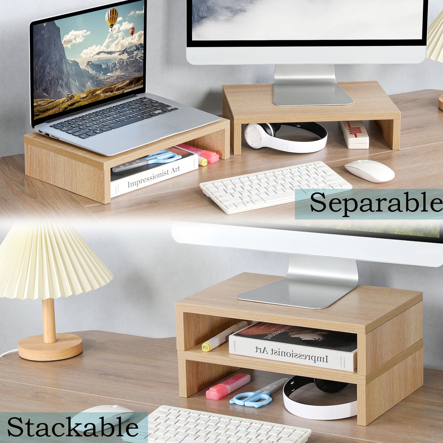 B2B 2 pack 14.2 inch  Wood Monitor Stand Riser with Storage. DS400x2