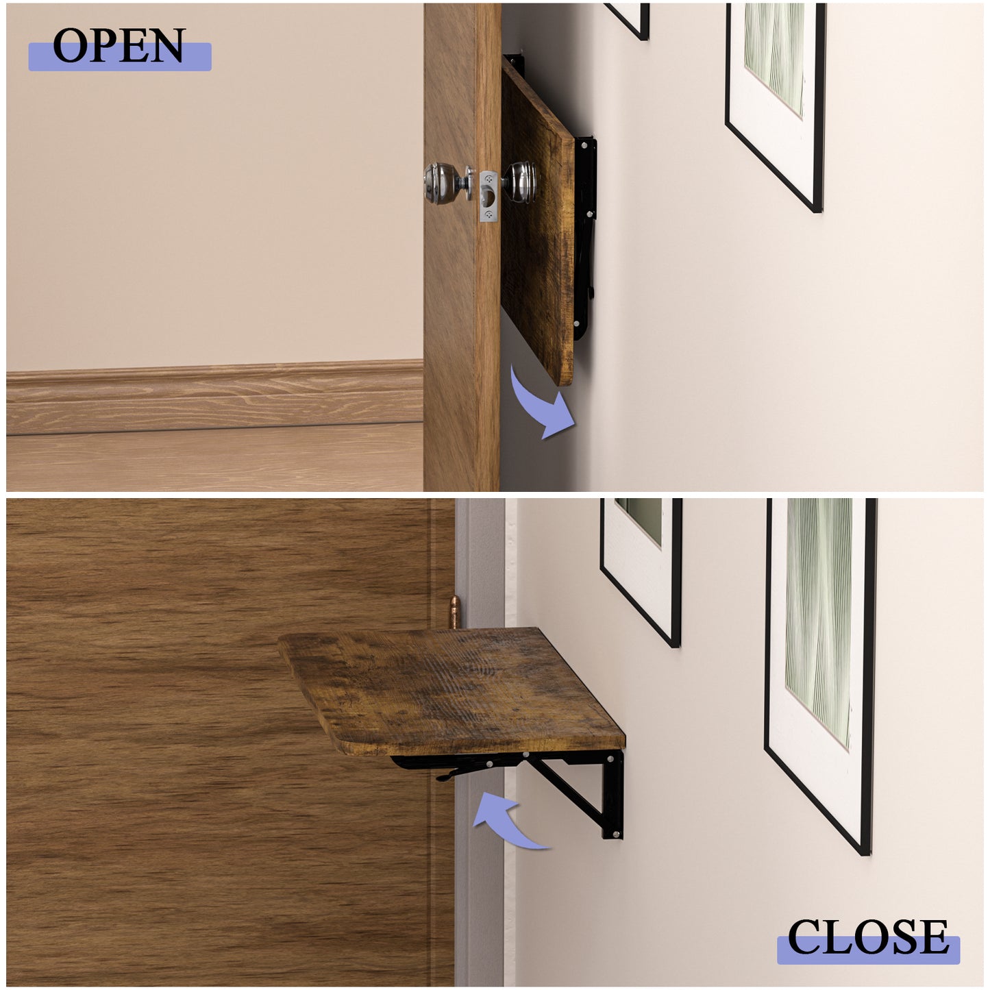 23.6"W x 11.8"D Folding Wall Table, Floating Desk for Small Spaces. RSW630