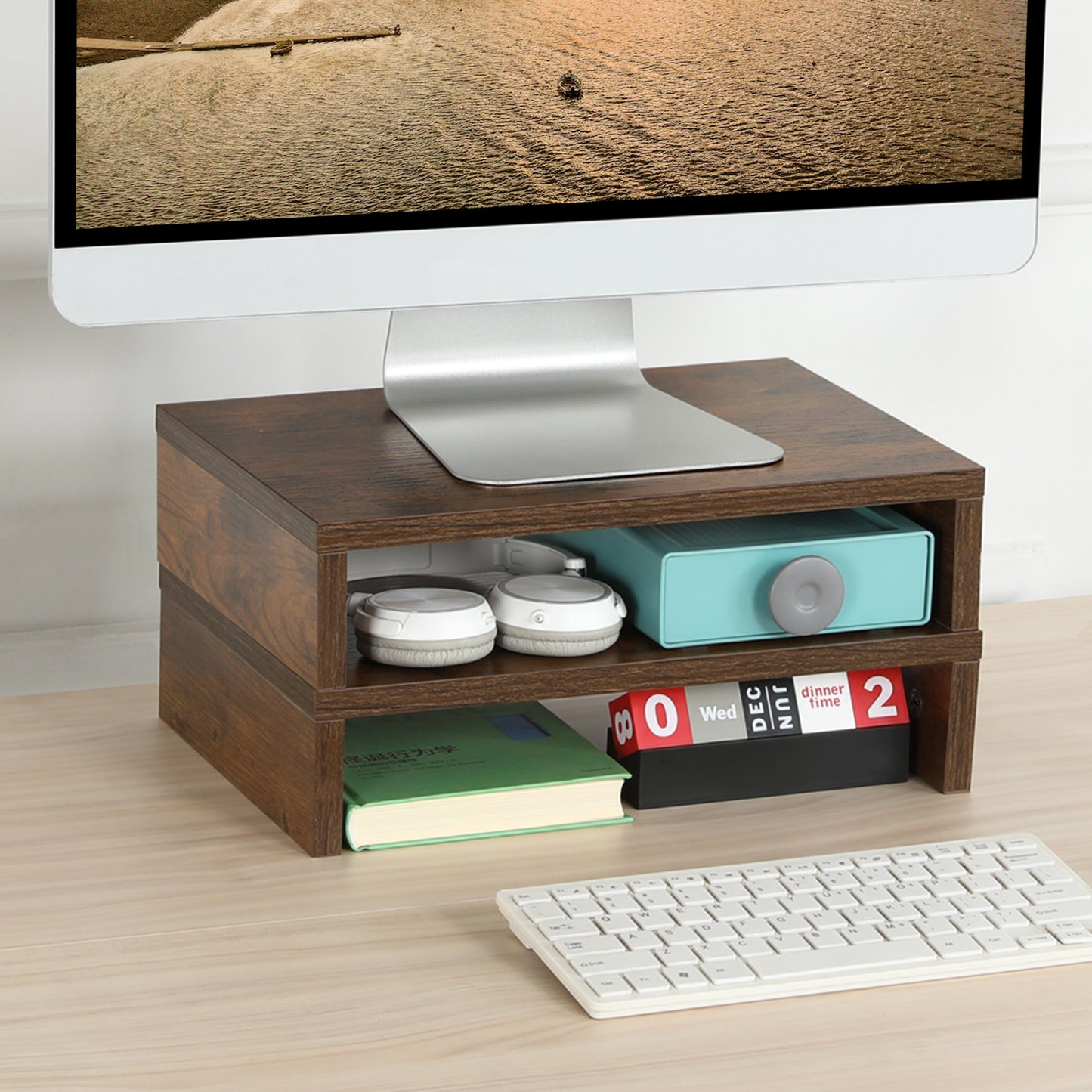 B2B 2 pack 14.2 inch  Wood Monitor Stand Riser with Storage. DS400x2