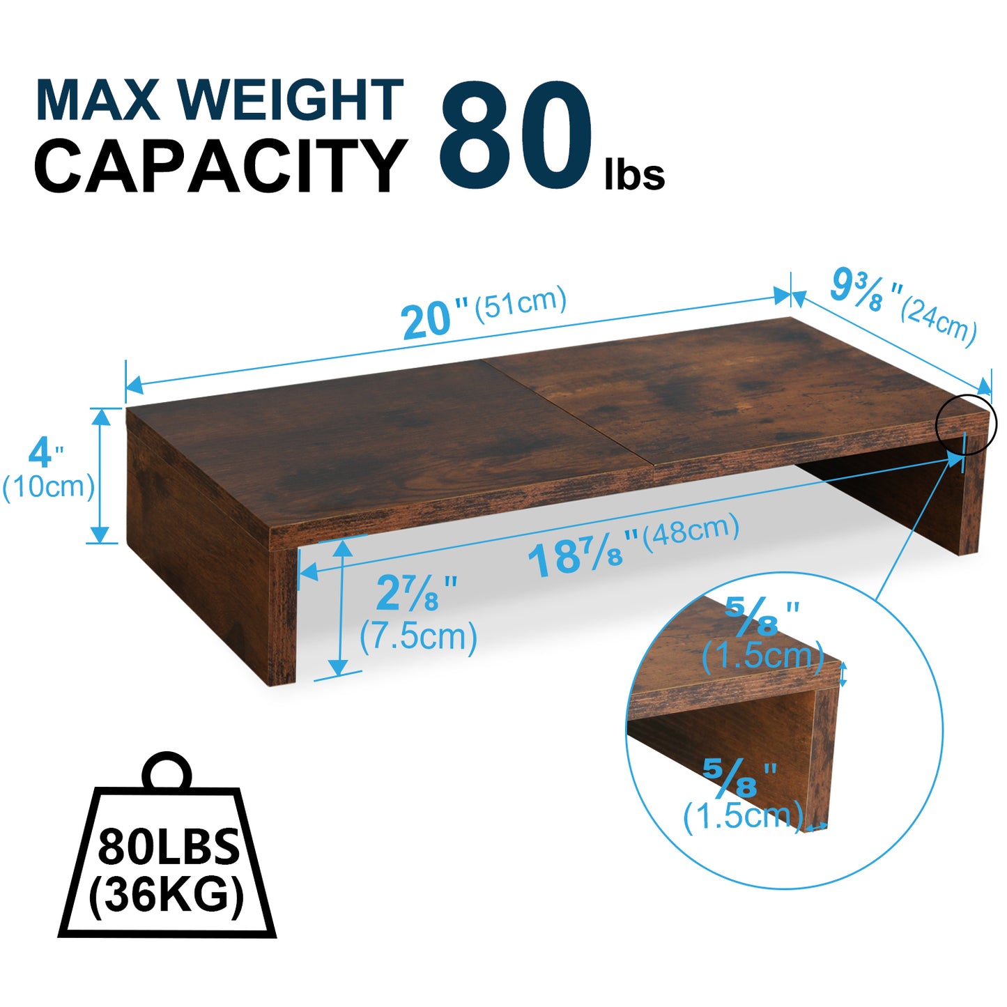 20 Inch Monitor Stand Riser. Desk Laptop Organizer Shelf