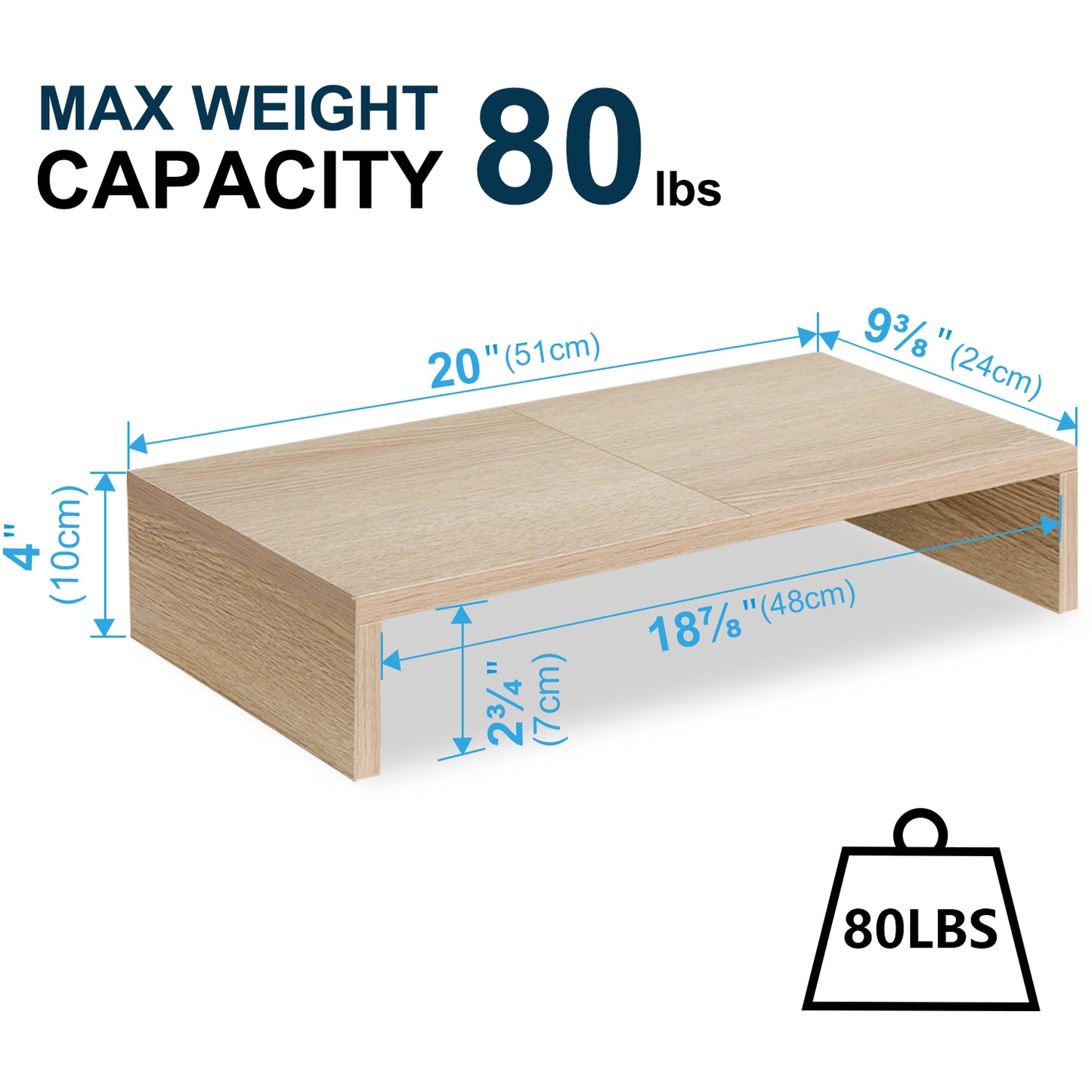 20 Inch Monitor Stand Riser. Desk Laptop Organizer Shelf