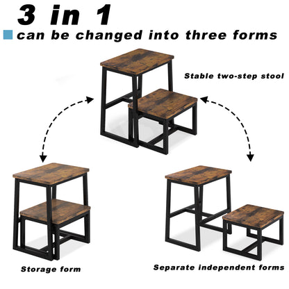 B2B Two Step Stool for Adults,Holds up to 500Lb,Wooden&Metal Frame. SK402