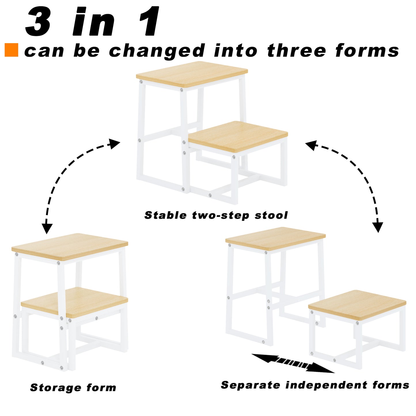 B2B Two Step Stool for Adults,Holds up to 500Lb,Wooden&Metal Frame. SK402