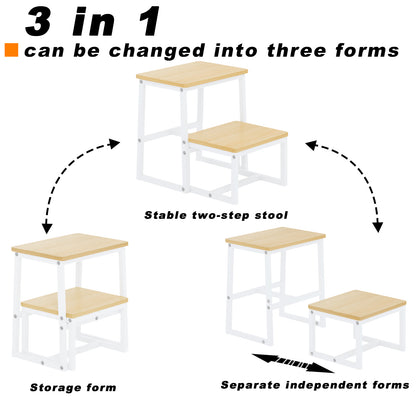 B2B Two Step Stool for Adults,Holds up to 500Lb,Wooden&Metal Frame. SK402
