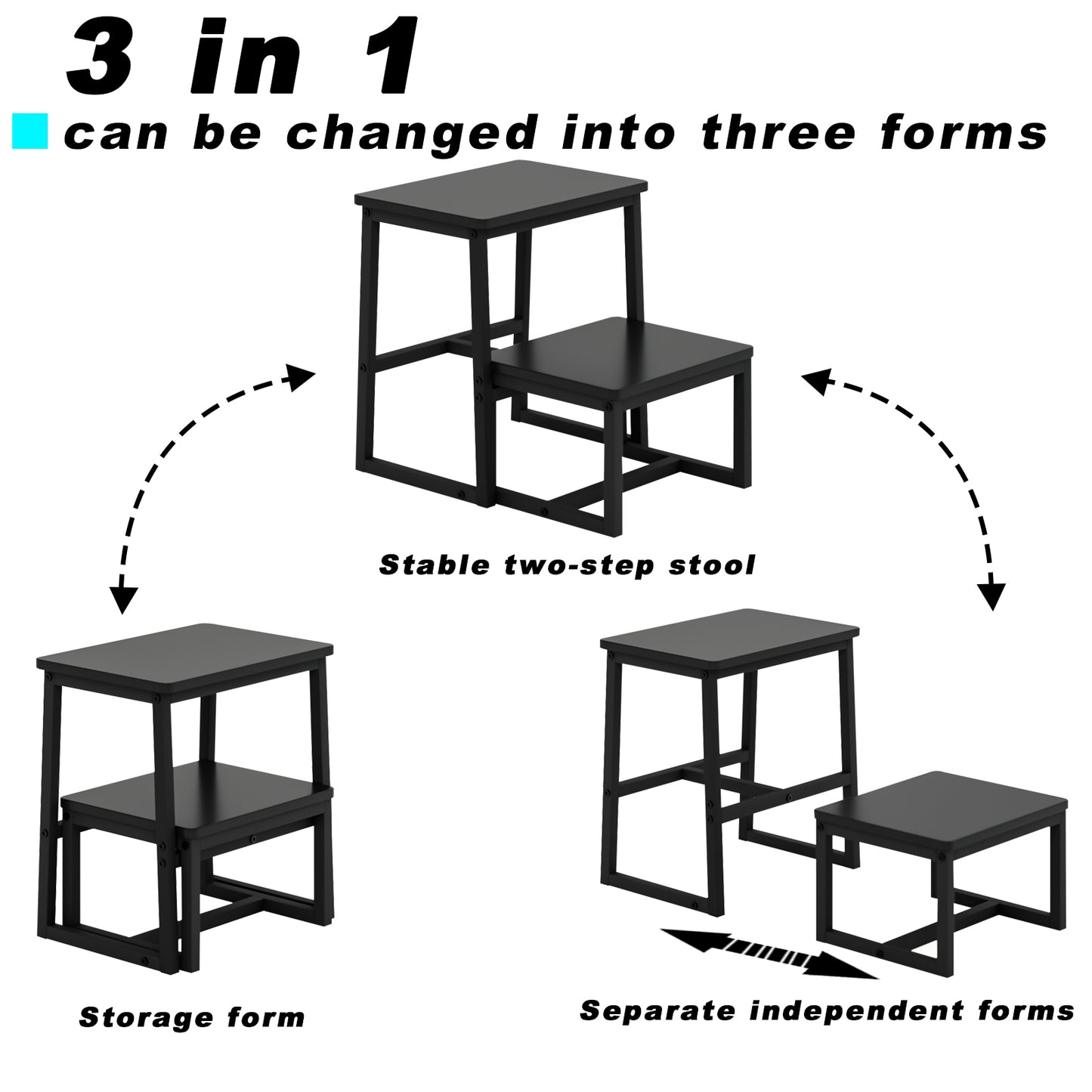 B2B Two Step Stool for Adults,Holds up to 500Lb,Wooden&Metal Frame. SK402