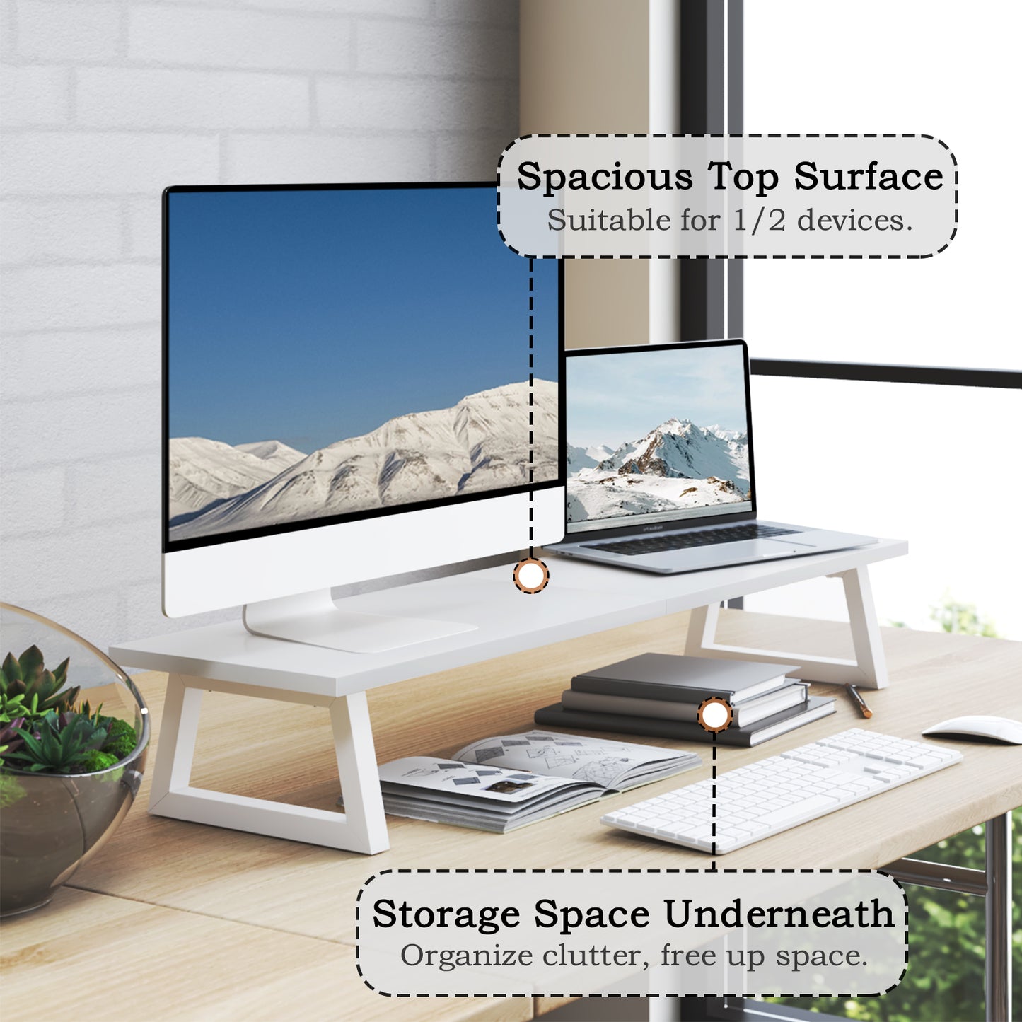 B2B 31.5 inch Monitor Stand Riser, Wood & Steel Computer Monitor Stand with Storage. DS102