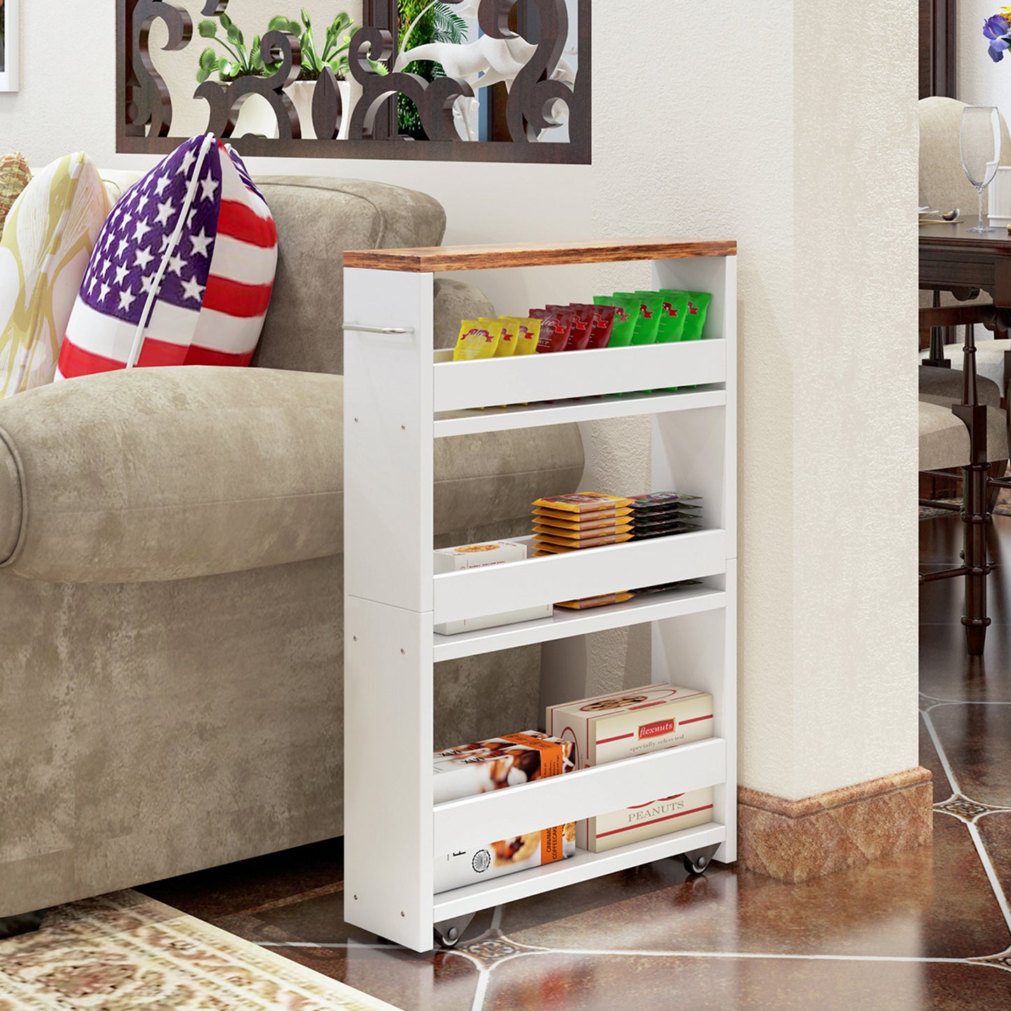 4-tier slim storage cart with handles, a pull-out rolling multifunctional cart suitable. KS4