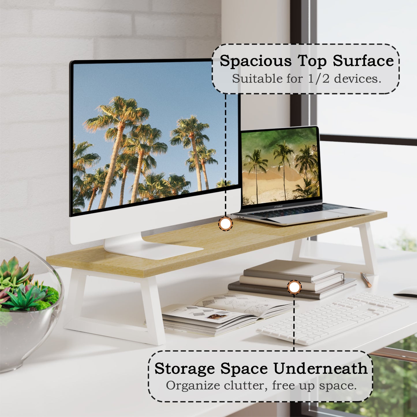 B2B 31.5 inch Monitor Stand Riser, Wood & Steel Computer Monitor Stand with Storage. DS102