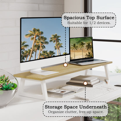 B2B 31.5 inch Monitor Stand Riser, Wood & Steel Computer Monitor Stand with Storage. DS102