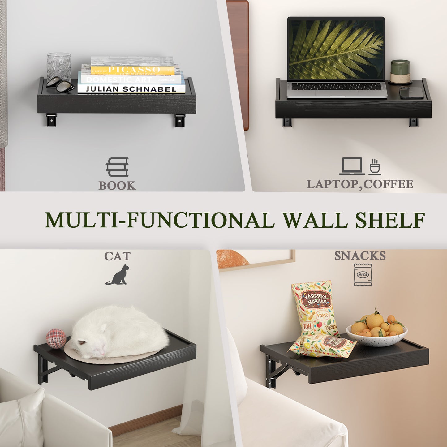 16.5''x12'' Wall Mounted Folding Bedside Shelf, Space Saving Tray. RSW430