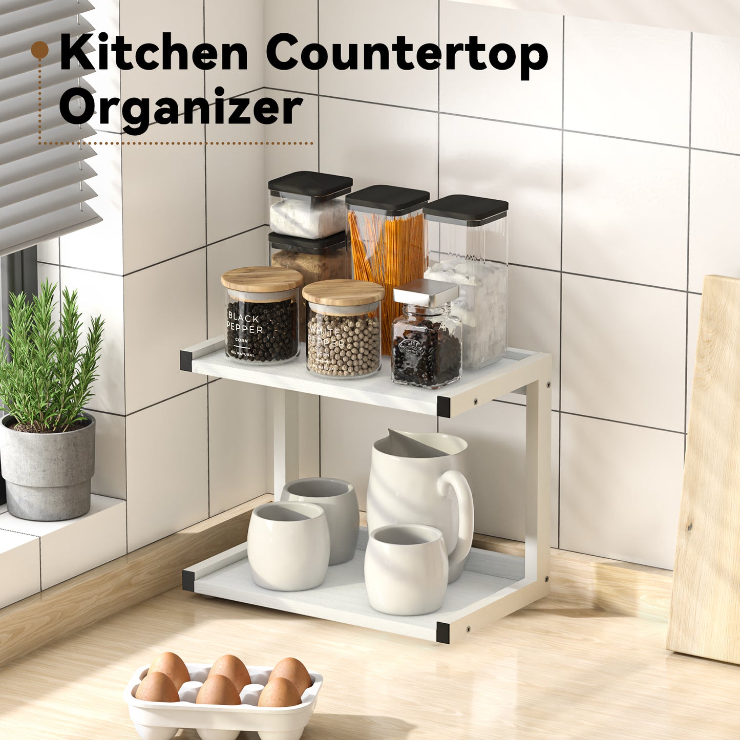 12.6"×7.7" 2-Tier Wood Counter Shelf, Kitchen Spice Rack Organizer. KS0021