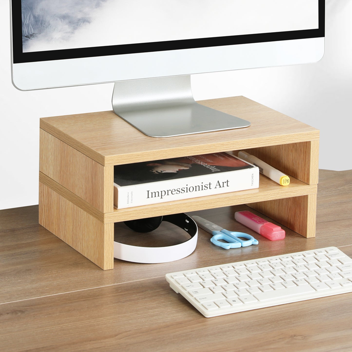 B2B 2 pack 14.2 inch  Wood Monitor Stand Riser with Storage. DS400x2
