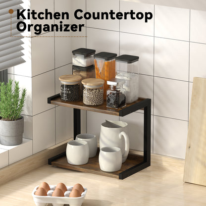 12.6"×7.7" 2-Tier Wood Counter Shelf, Kitchen Spice Rack Organizer. KS0021