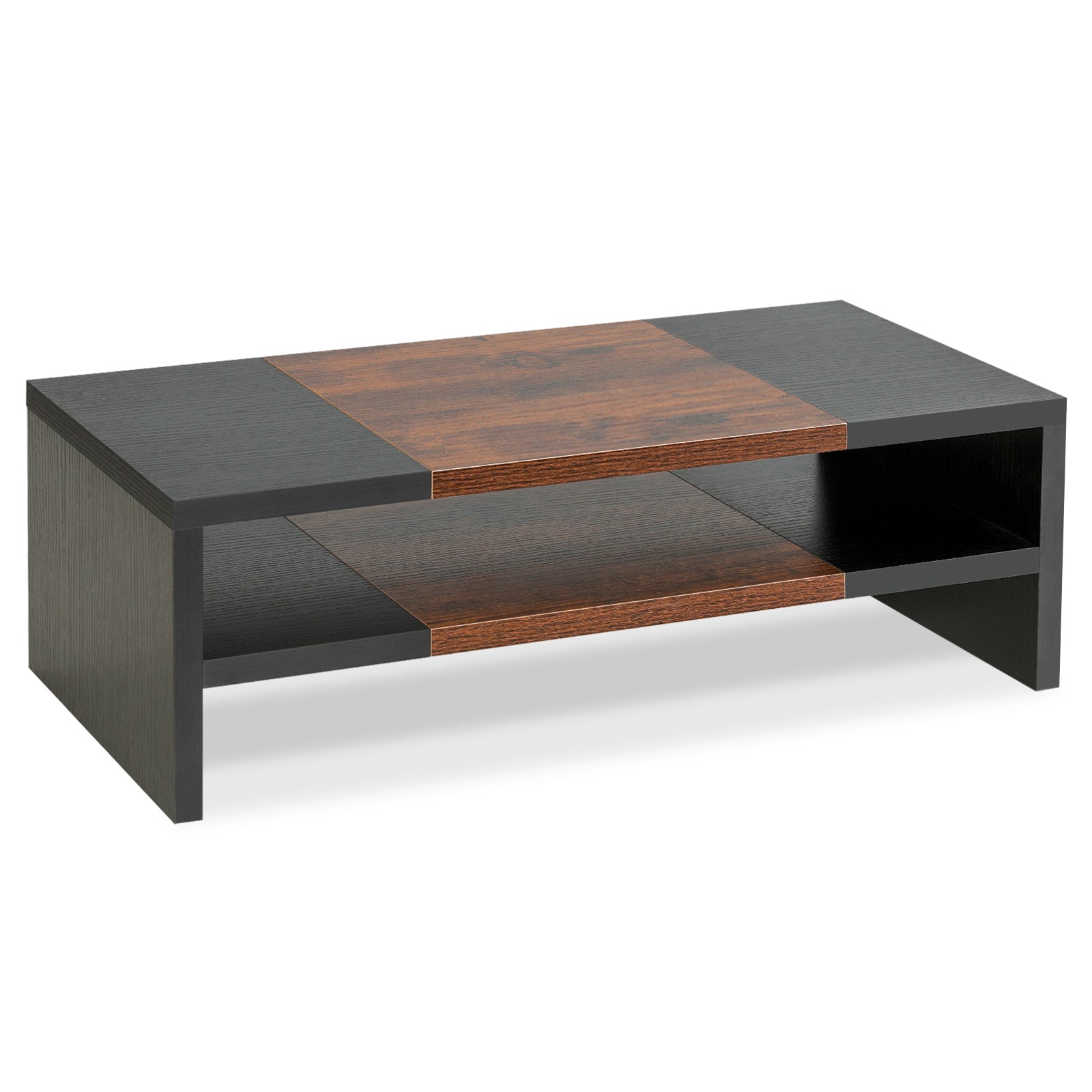 2 Tiers 20 Inch Wooden Printer Desktop Monitor Stand Black Brown
