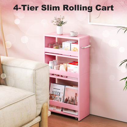 B2B 4-Tier Slim Storage Cart with Handles, Rolling Pull-Out Organizer. KS4