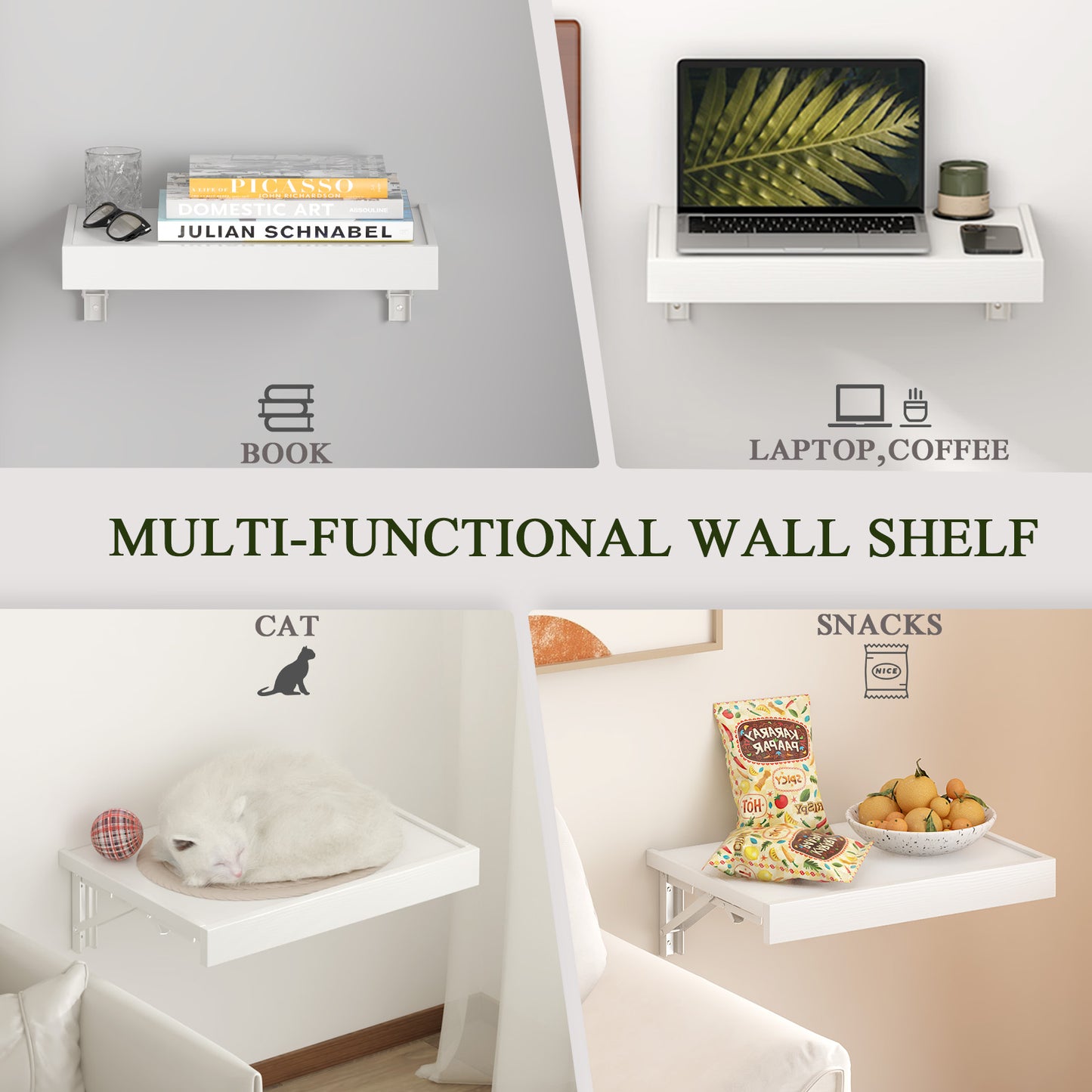 16.5''x12'' Wall Mounted Folding Bedside Shelf, Space Saving Tray. RSW430