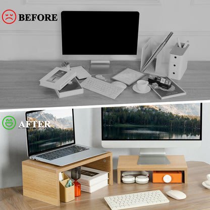 B2B Wood 2 Tier Adjustable Stand for 2 Monitors/Laptop/PC. DS402