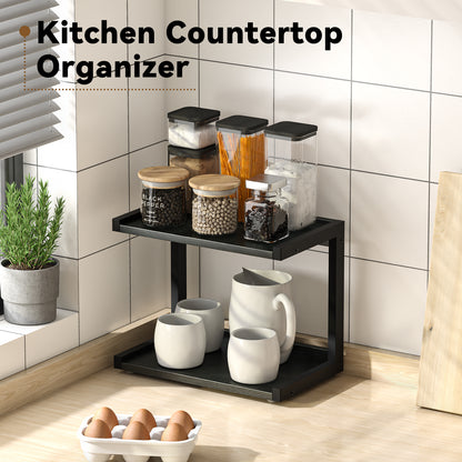 12.6"×7.7" 2-Tier Wood Counter Shelf, Kitchen Spice Rack Organizer. KS0021