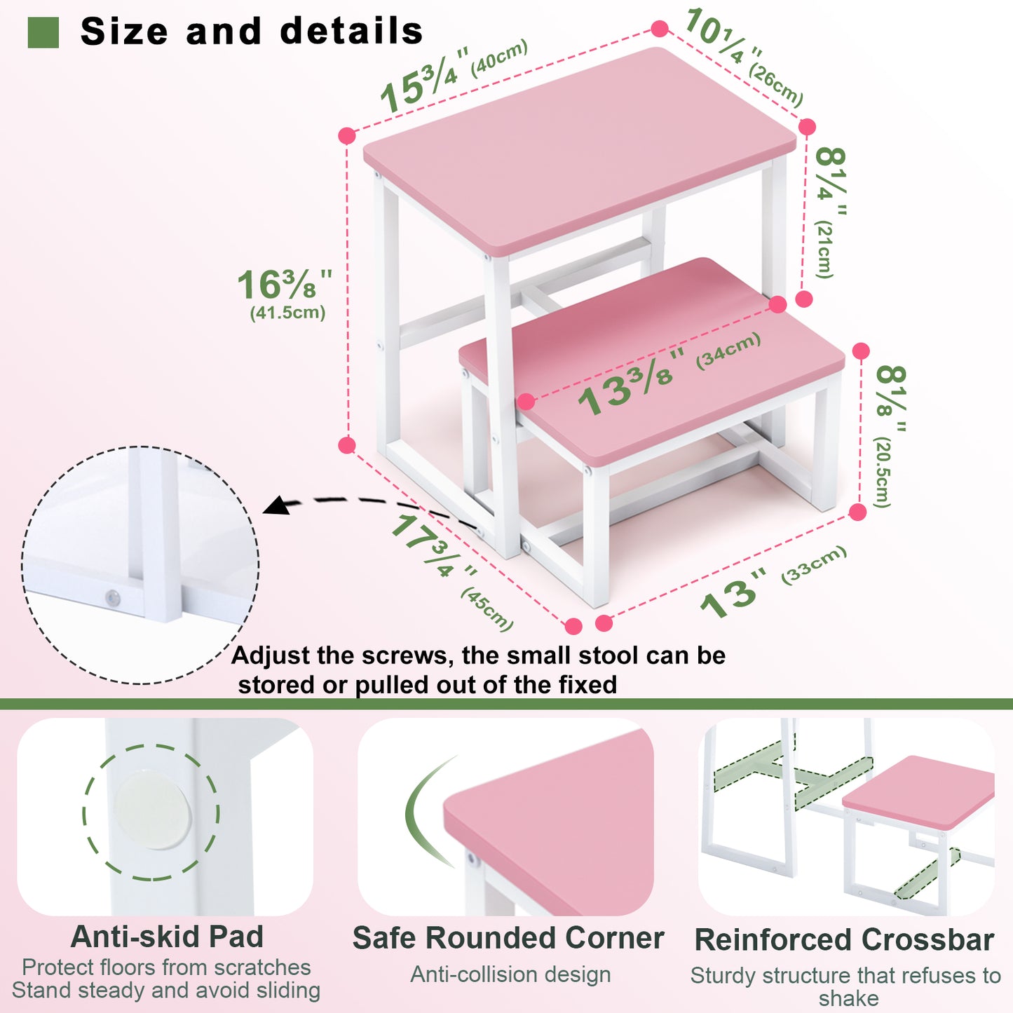 B2B Two Step Stool for Adults,Holds up to 500Lb,Wooden&Metal Frame. SK402