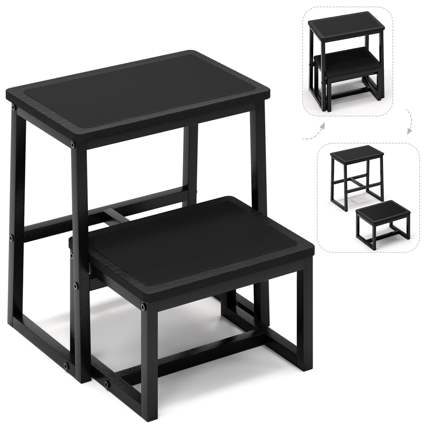 B2B Two Step Stool for Adults,Holds up to 500Lb,Wooden&Metal Frame. SK402