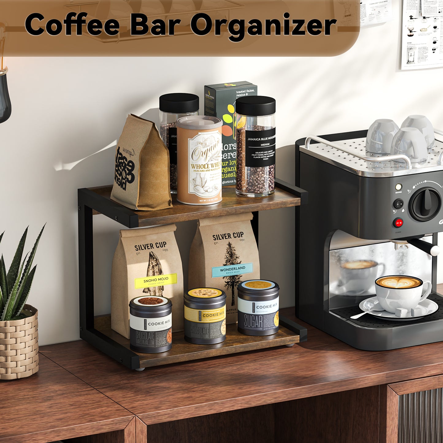 12.6"×7.7" 2-Tier Wood Counter Shelf, Kitchen Spice Rack Organizer. KS0021