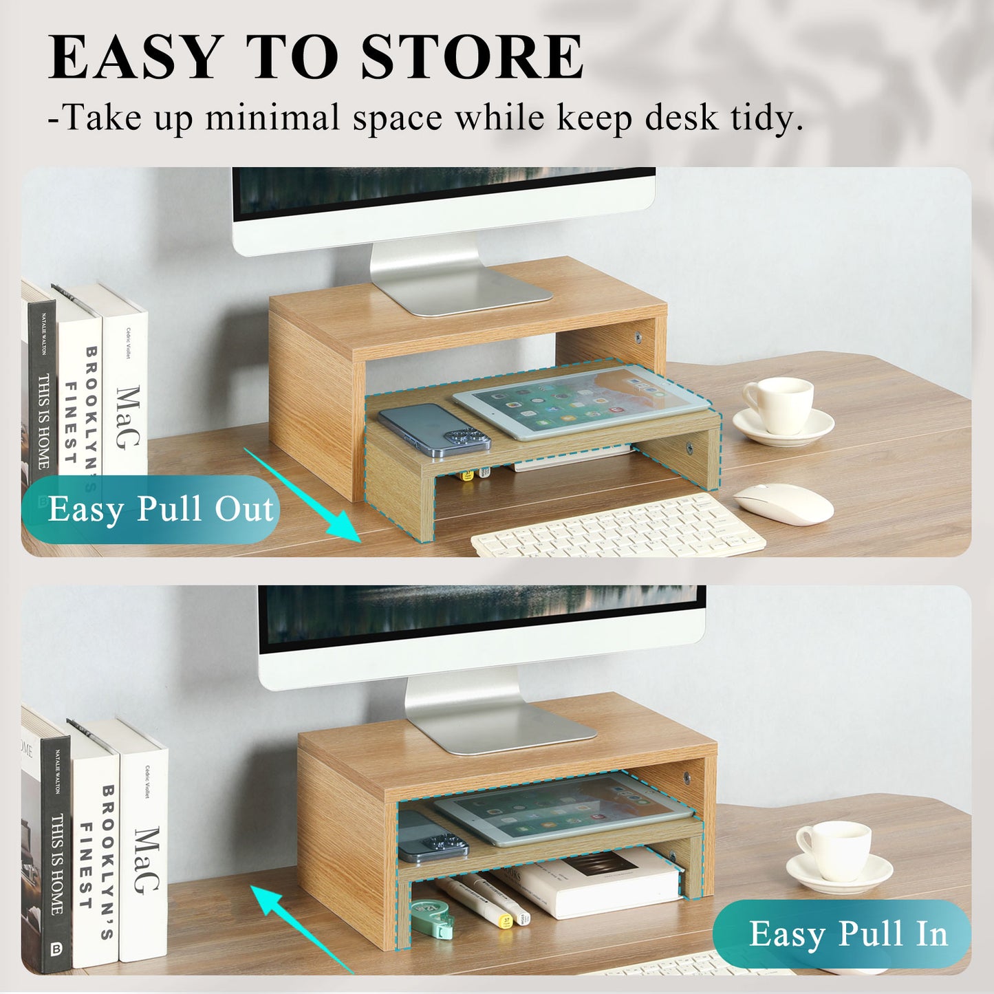 B2B Wood 2 Tier Adjustable Stand for 2 Monitors/Laptop/PC. DS402