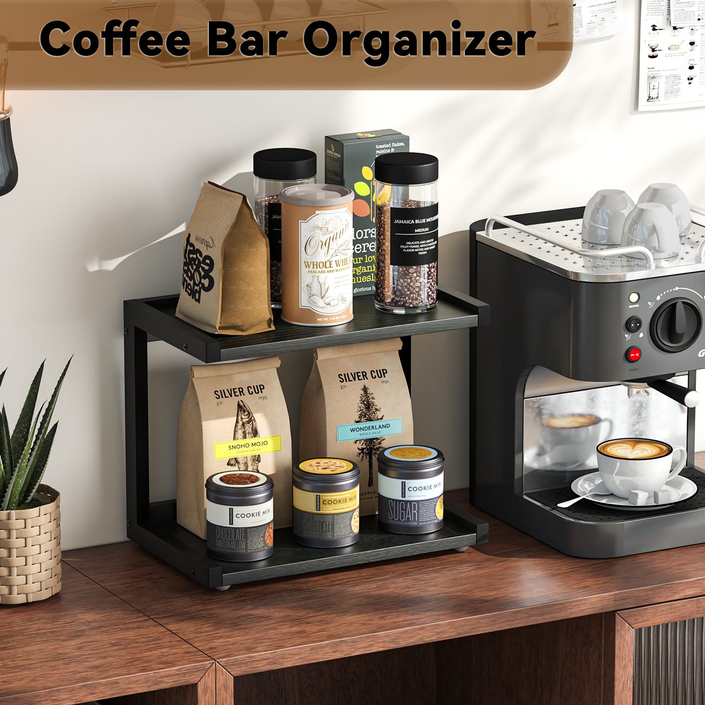 12.6"×7.7" 2-Tier Wood Counter Shelf, Kitchen Spice Rack Organizer. KS0021